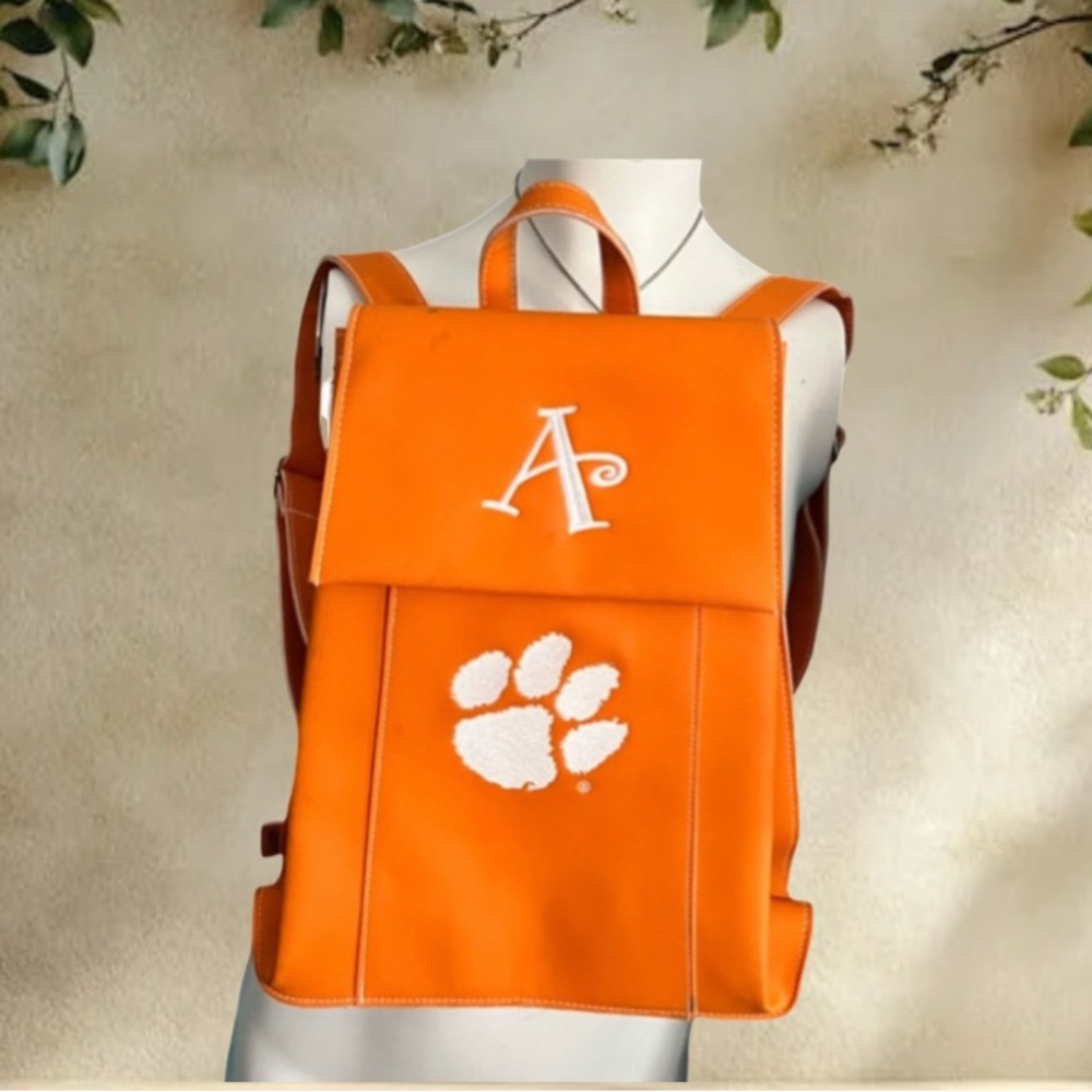 Alan Stuart Orange Clemson Paw A Monogram Adjustable Backpack.